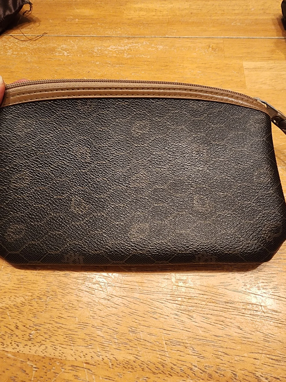 vintage Christian Dior honeycomb canvas cosmetic pouch featuring a top zip